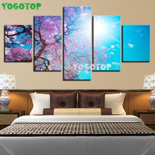 5 Pieces Pink Cherry Blossom Tree Landscape diy diamond painting cross-stitch Full Drill Mosaic diamond embroidery Art ML1575