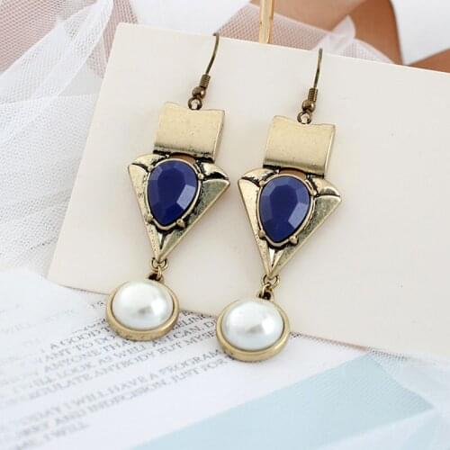 New Retro Geometric Imitation Earl Earrings With Blue Water Drop Modeling For Slim Women Fashion Accessories