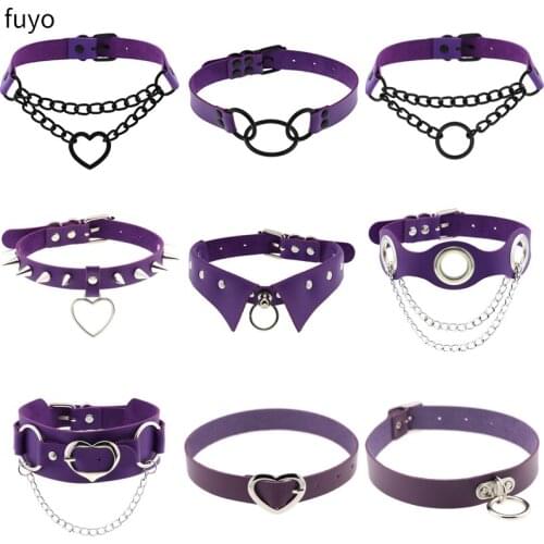 Trendy Spike Rivets Round Punk Rock Gothic Necklace Sexy PU Leather Heart Chain Collar Choker Necklace Body Accessories