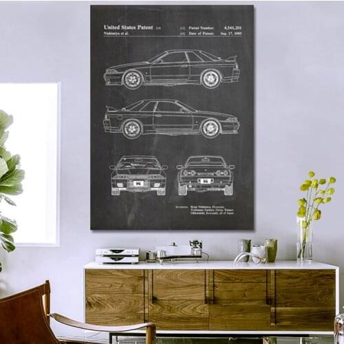 Car Patent for Nissan GTR, artwork,Sports Car canvas wall art poster, room decor, print,blueprint, gift idea,wall Decorations