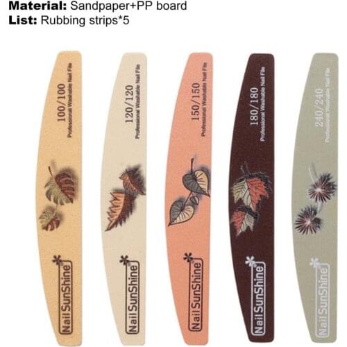 5Pcs/Set Nail File Half Moon Shape Leaves Patterns Frosted Surface Wholesale Sandpaper Double Side Leaf Buffer Tool for Manicure