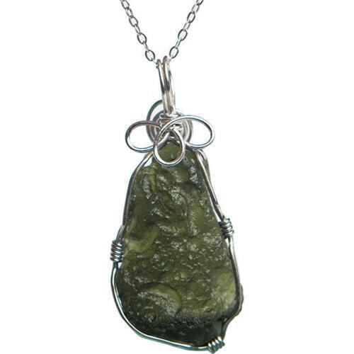 Genuine Natural Green Moldavite Stone Irregular Shape Crystal Fashion Necklace pendant 32x20x8mm