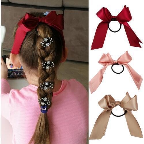 Hair Accessories Women Rubber Bands Tiara Satin Ribbon Hair Bow Elastic Hair Band Rope Scrunchies Ponytail Holder Gum For Girls