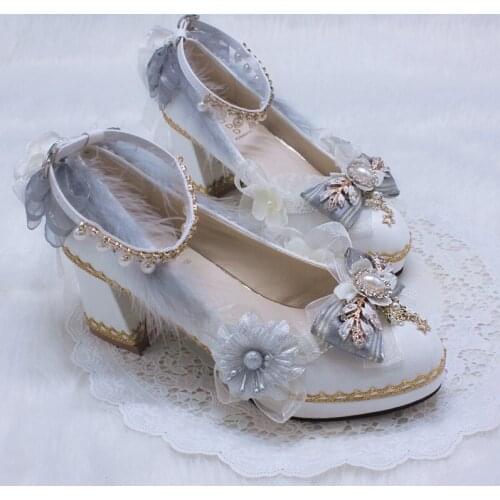 8cm High Heels Luxury Women Lolita Wedding Prom Shoes Diamond Lace Bow Velvet Slingbacks Pumps Pointed Toe Ankle Strap Sandals