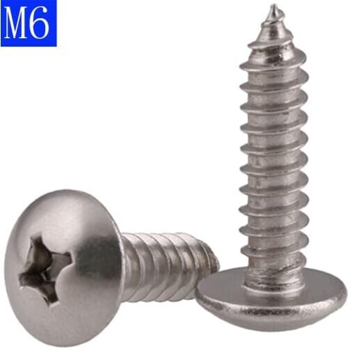 M6 6mm 304 Stainless Phillips Truss Head Sheet Metal Screw Self Tapping Screws Woodworking