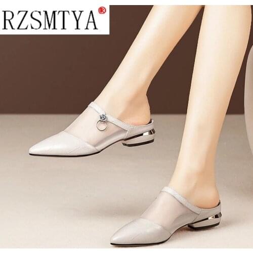 Womens Shoes Pointed Toe Cone Heels Mules Woman Sandals Fashion Summer Slippers Women Ladies Slides 2021 Office Female Footwear