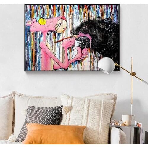Modern Street Graffiti Art Canvas Painting on Canvas Posters and Prints Wall Art Pink Leopard Picture for Living Room Home Decor