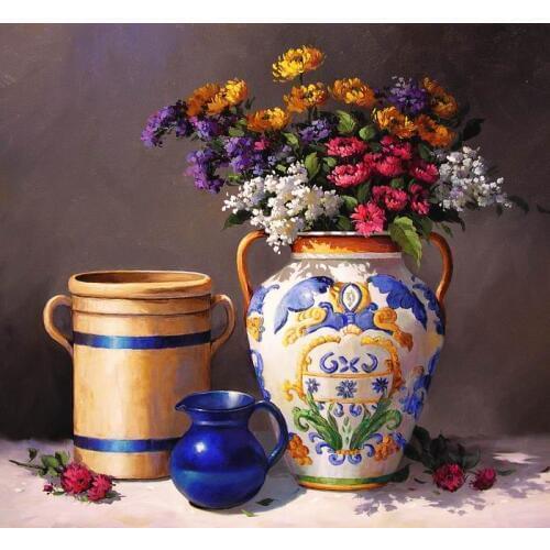 Needlework,Aida Cross stitch,14CT Unprinted Embroidery kits Art vase flower Jar oil painting Cross-Stitching,DIY Handmade decor