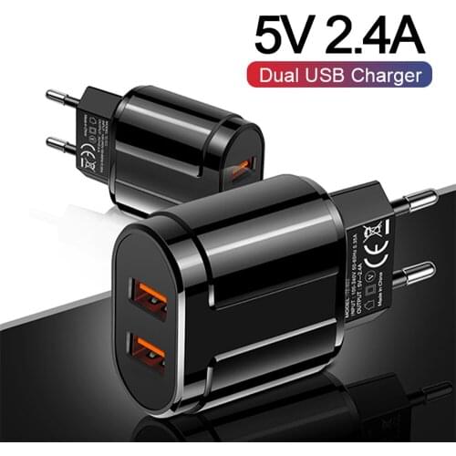 ILEPO 2 Ports Usb Fast Charger Adapter For iPhone 12 Pro Max Samsung Cellphone Travel Charger 5V 2.4A Mobile Phone Wall Charger