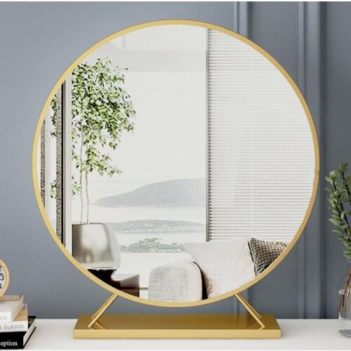 INS Style Bedroom Home Dressing Table Beauty Large Round Mirror Smart Charging Makeup Mirror Desktop LED Light HD Silver Mirror