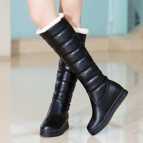 Lady Winter Sweet Warm Snow Boots Fashion Simple Slip On Plush Lining Women Shoes Comfortable Flat Heel Platform Knee High Boots