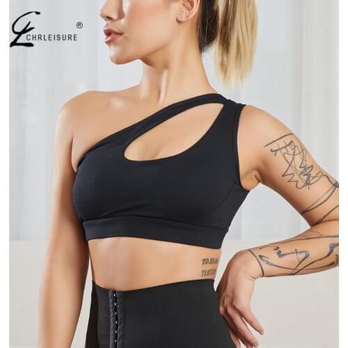 One Shoulder Fashion Fitness Bra Personality Oblique Sports Bras for Women Shockproof Training Gym Athletic Underwear Sportswear