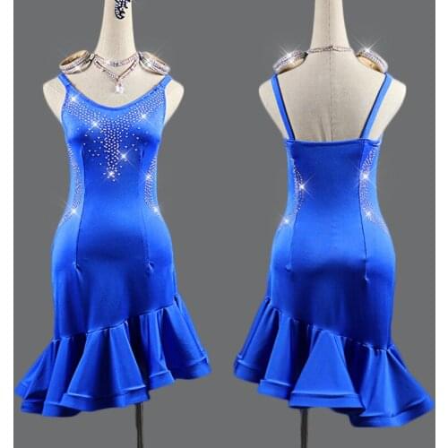Latin Dance Dress Women Adult Blue Latin Dress Three Steps Cha Cha/Rumba Professional Ladies Latin Competition Dresses VD401
