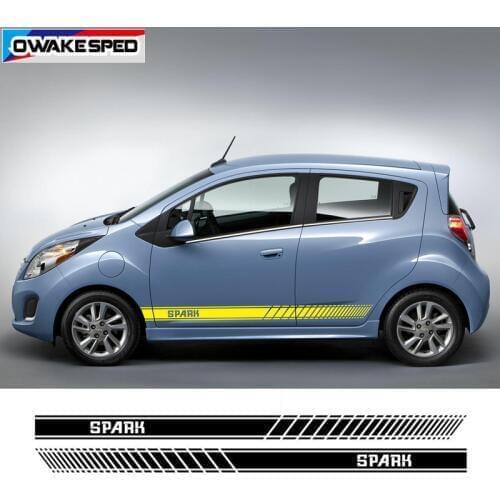 1 set Sport Stripes Car Door Skirt Sticker For Chevrolet Spark 2011-19 Racing Styling Both Side Auto Decor Vinyl Decals