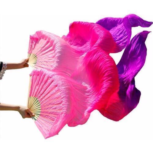 High Quality 100% Chinese Silk Fans 1 Pair Left+Right hand Handmade Dyed Silk Belly Dance Fans Pink+Rose+Purple Colors 180*90 cm