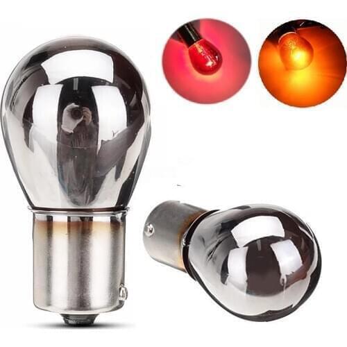 1pcs PY21W S25 BAU15S LED P21W BA15S 1156 LED Silver / Chrome Amber RED Glass 12V 21W Car Tail Lamp Stop lamp turn signal light