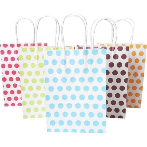 10pcs/lot Colorful Dot Paper Gift Bags With Handle 16x22cm Wedding Birthday Party Favor Gift Fashion Decoration Packing Bag