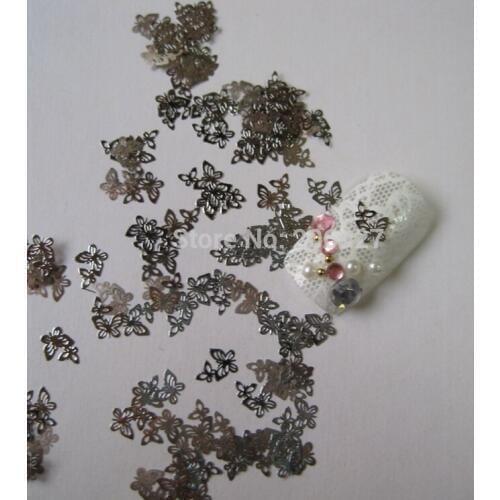MS6-1 100pcs Silver Cute Butterfly Nail Art Metal Sticker Nail Art Decoration Non-adhesive Sticker
