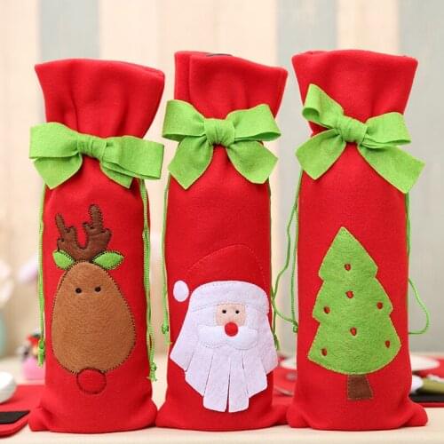 13x36cm Red Green Wine Bottle Covers Merry Christmas For Home Decoration 2020 Navidad Table Decor Xmas Gift Happy New Year 2021