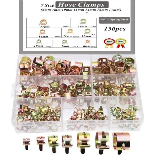 150PCS Spring Band Type Elastic Fuel Silicone Vacuum Hose Pipe Tube Clamps(6mm 7mm 10mm 11mm 14mm 16mm 17mm)