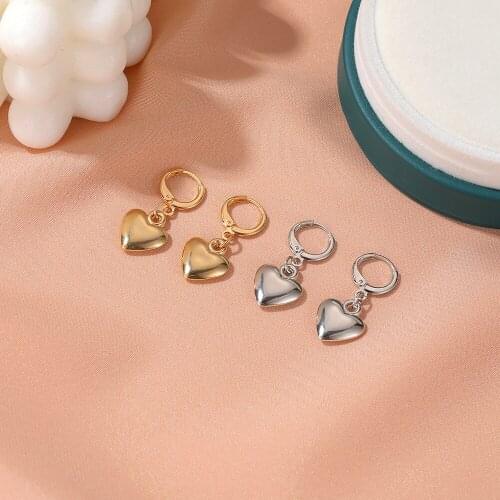 2021 Hot Sale Fashion Metal Heart Drop Earrings Charm Gold Silver Color Earring For Women Girls Party Wedding Gift Jewelry