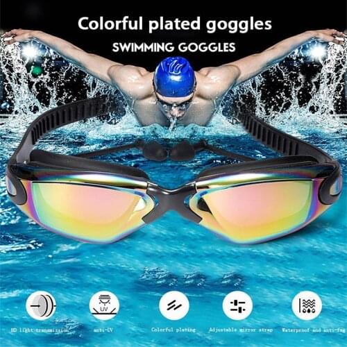 2021 New Silicone Swimming Goggles Swimming Glasses With Earplugs Nose Clips Electroplate Waterproof Swimming Goggles