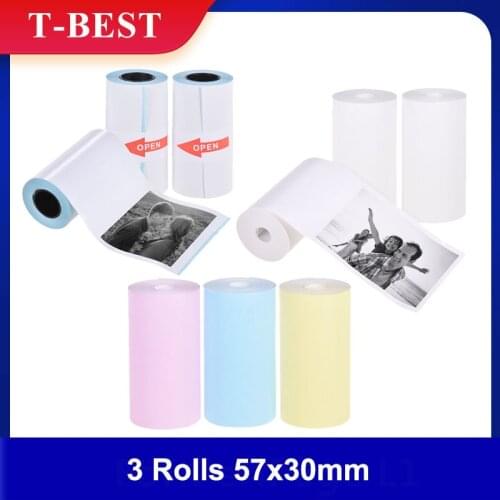 3 Rolls 57x30mm Thermal Paper Roll Receipt Paper Self-Adhesive BPA-Free Long-Lasting 10 Years for Pocket Thermal Photo Printer