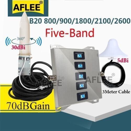 Five-Band 4G Amplifier B20 800 900 1800 2100 2600mhz CellPhone Cellular Repeater GSM 2G 3G 4G Mobile Signal Booster LTE GSM DCS