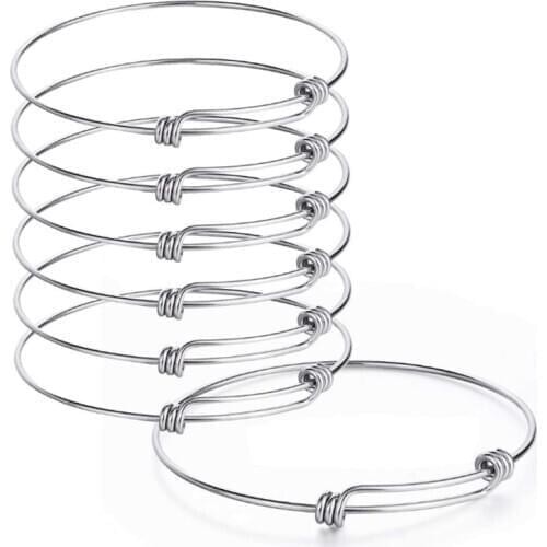 5Pcs Stainless Steel Wire Blank Bangle Bracelet Expandable Charm Bracelet Double Loops Style for DIY Jewelry Making