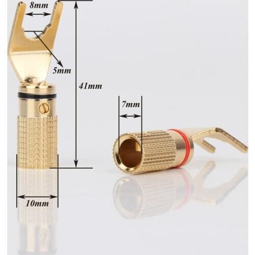 8pcs hifi Audio Grade Brass Gold Plated Y Spade Terminal for DIY Speaker cable