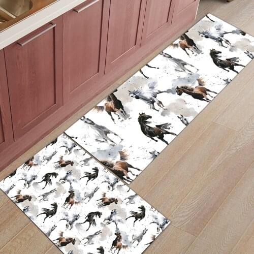 Watercolor Chinese Style Horse Kitchen Mat Anti-slip Modern Area Rugs Living Room Balcony Carpet Doormat Bathroom Mat
