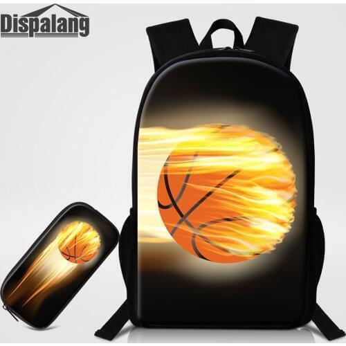 Dispalang 2 PCS Pen Bag Basketball Print School Bookbag For Student Football Schoolbag For Boys Custom Image Childrens Backpack
