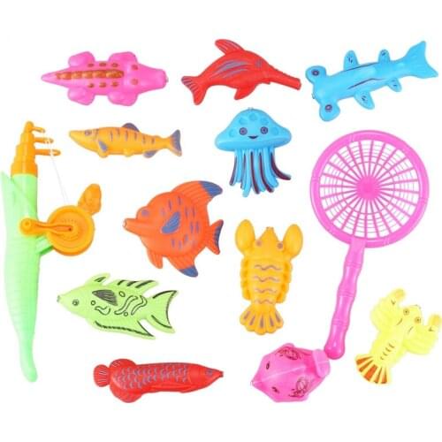 Bath Toy Fishing Fish Model Magnetic Bathtub Set Gift for Baby Child - 15pcs