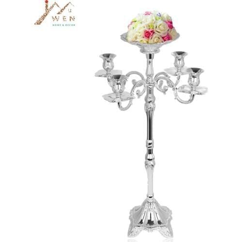 IMUWEN Top rated silver plated floor candelabra 83cm metal candle holder, pure silver candleholder with nice flower bowl