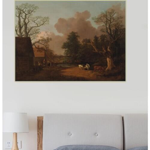 Citon Thomas Gainsborough《Landscape with Milkmaid》Canvas Oil Painting Natural Artwork Poster Picture Wall decor Home Decoration