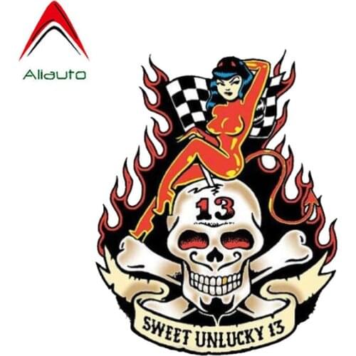 Aliauto Classic Car Sticker Sweet Unlucky 13 Sexy Devil Babe Skull Reflective PVC Decal for Opel Seat VW Nissan Suzuki,11cm*15cm