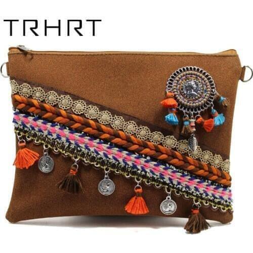 Coffee Hippie Boho Cross Body Bag Bohemian handBag Handmade Tassel Indian Luxury Nepal Silver Coin Shoulder Bag