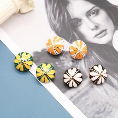Flowers Earring Sweet Enamel Round Cute Mixed Colours Stud Geometry Popular