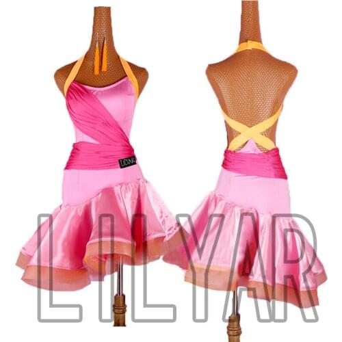 New Latin dance skirt competition skirt performance Skirt Adult custom childrens light pink bandage dance skirt