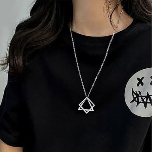 New Simple Interlocking Square Triangle Pendant For Men Women 2021 korean Modern Trendy Geometric Streetwear Female Necklace