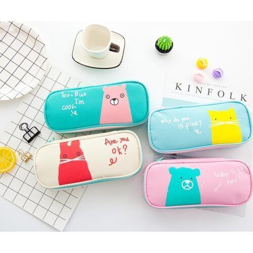 New cute cartoon school student zipper fabric pencil bags candy pencil pouch stationery supplies large capacity 4 colors