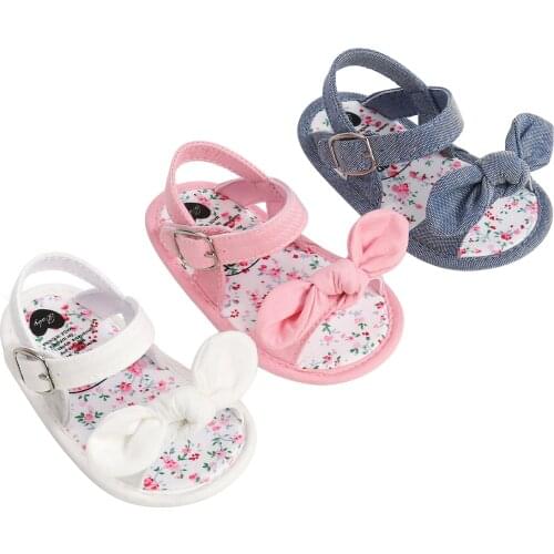 Baby Girls Solid Bow Knot Princess Sandals Shoes Summer Flat Non-slip Sole Infant Toddler Newborn First Walker Shoes 0-18M