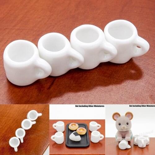 Odoria 1:12 Miniature Coffee Tea Cups 4PCS White Porcelain Mug Kit Tableware Kitchen Set Dollhouse Accessories Doll House Decor