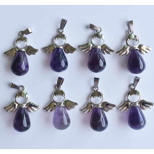 Wholesale 8 pieces/lot fashion water drop Natural amethysts Necklace Angel Pendant female jewelry gift free shipping
