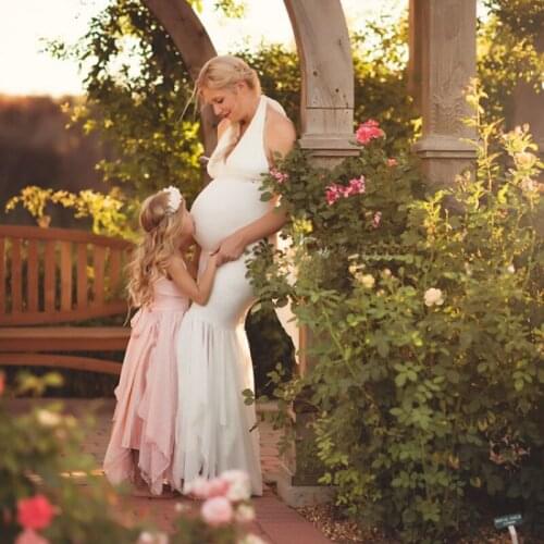 Ruffle Maternity Gown for Photo Shoot Plus Size Pregnancy Dresses Maxi Dress Women Elegant Lace Photography Tube Top Cloak Skirt