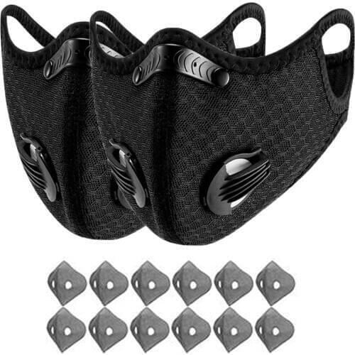 1-10pcs Adult Sport Ski Fasemask With 12 Filters Reusable Washable Outdoor Respirator Facemask For Face Balaclava Mascarillas