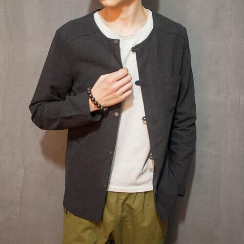 Retro Long Sleeve Buckle Loose Hanfu Shirts Male Solid Color Plus Size Casual Tops Tang Suit Chinese Traditional Cothing for Men