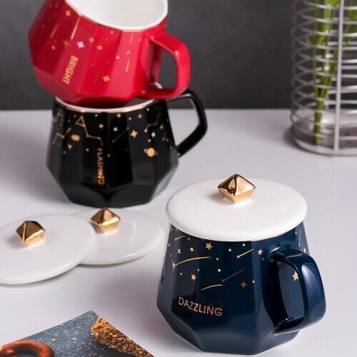 Star Diamond Cup Mug Ceramic retro coffee cup Office water cup Filter tea cup Cup with lid Birthday gift box JDL303