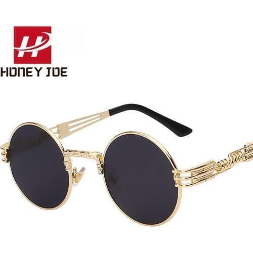 Retro Fashion Gothic Steampunk Sunglasses Men Women Metal Wrap Eyeglasses Round Shades Brand Designer Sun glasses Mirror UV400
