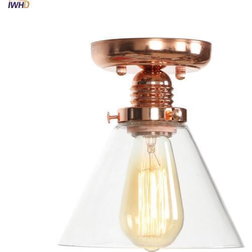 IWHD Industrial Decor Glass LED Ceiling Light Living Room Porch Plafondlamp Edison Loft Vintage Ceiling Lamp LED Lampara Techo